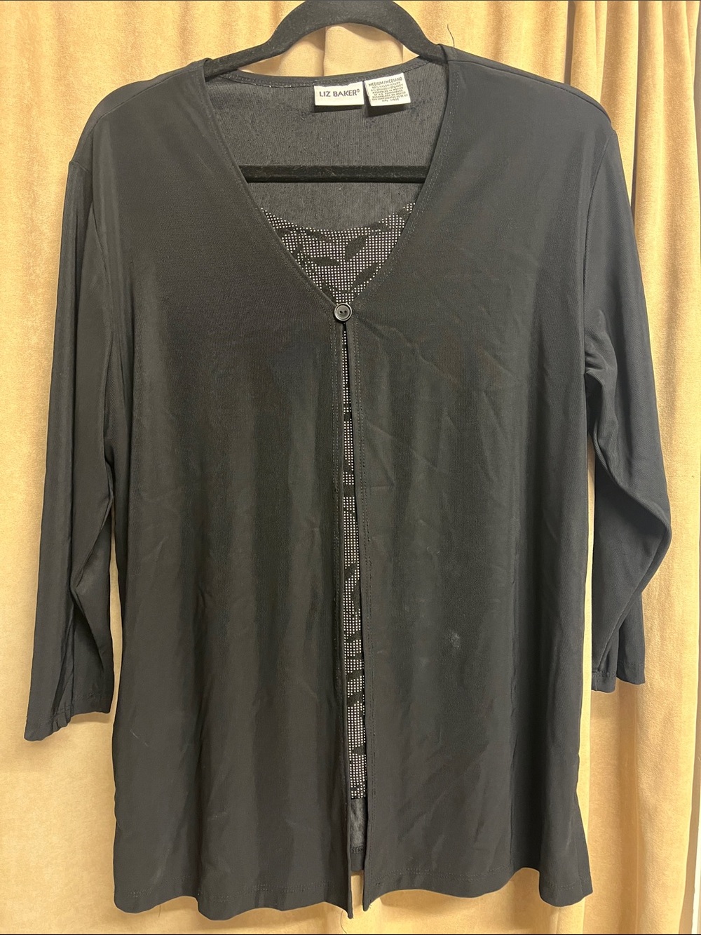 Liz Baker Black V-Neck Single-Button Cardigan layered top